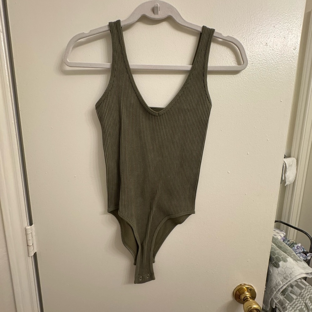 Women’s Olive Green Ribbed One Piece Bodysuit
